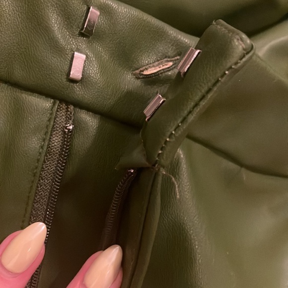 Olive Green Faux Leather Pants - Picture 6 of 9